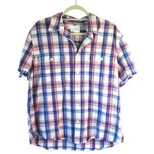 Lucky Brand Men's Short Sleeve Red, White & Blue Checked Button Front Shirt XL